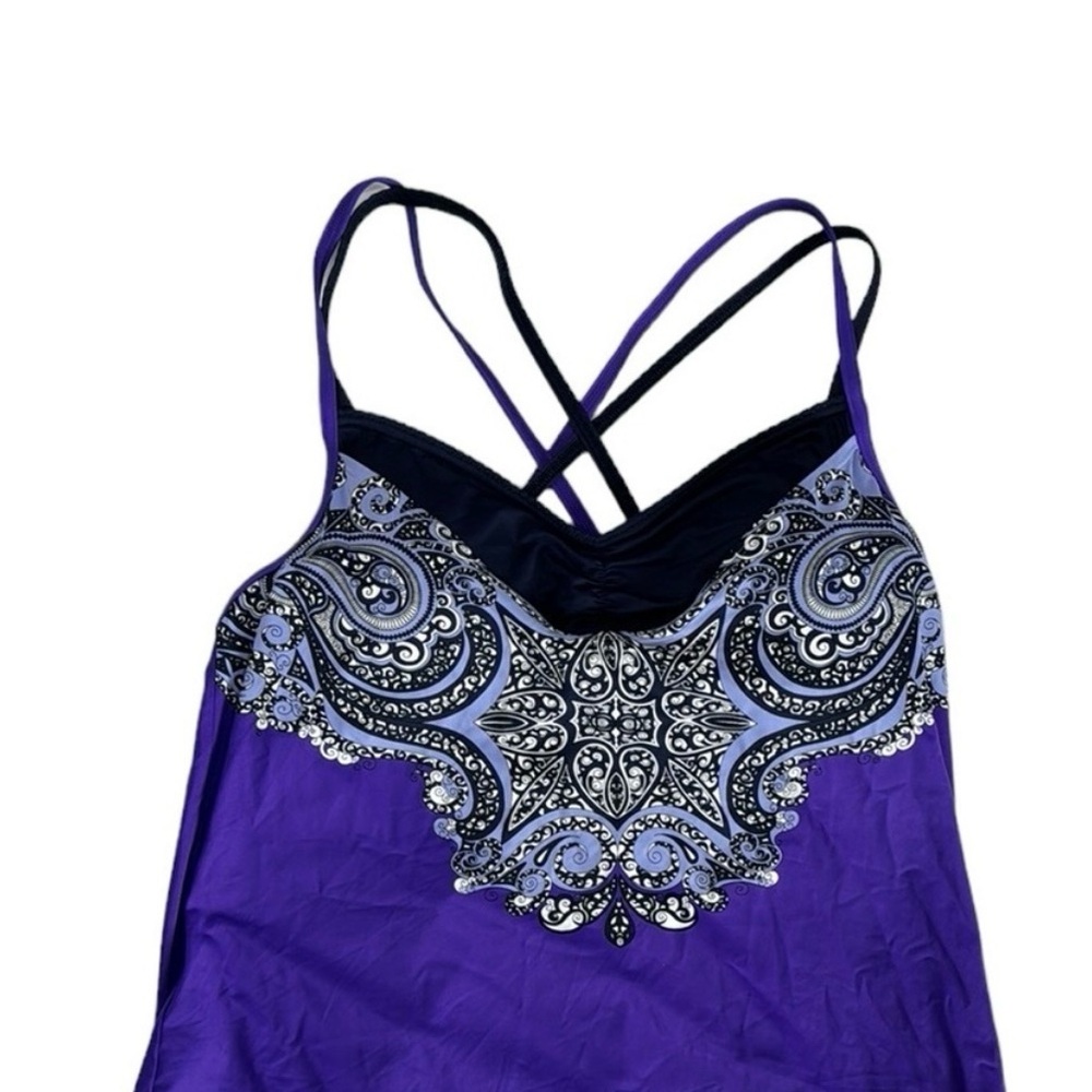 Athleta Tankini Swim Top Women's M Purple Blue Padded Bra